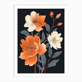 Orange Flowers On A Black Background Art Print