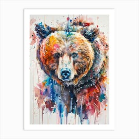 Grizzly Bear Colourful Watercolour 4 Art Print