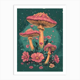 Mushrooms And Flowers Art Print