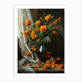 Baroque Floral Still Life Marigold 2 Art Print