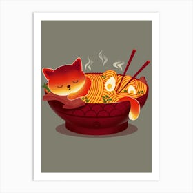 Sleeping Ramen Cat - Ramen Lover | Japanese Food | Cat lover | Foodie | Sleeping | Lazy | Funny Art Print