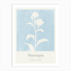 Japandi Floral Silhouette in Light Blue, Japan Flower Market Art Print