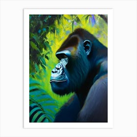 Gorilla In Tree Gorillas Bright Neon 1 Art Print
