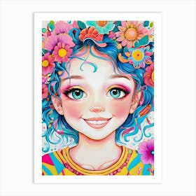 Girl With Flowers In Her Hair-Reimagined 1 Art Print