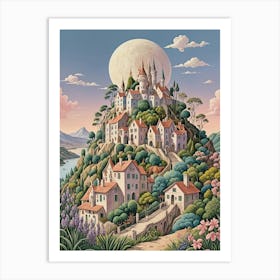 Fairytale Full Moon Village Art Print