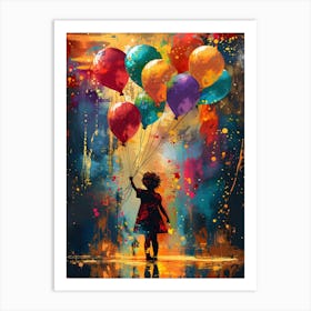 Girl With Balloons, Vibrant, Bold Colors, Pop Art 1 Art Print