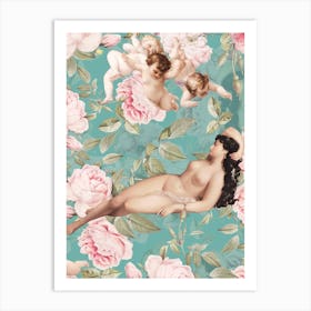 Antique Sleeping Venus In Roses Garden  Art Print