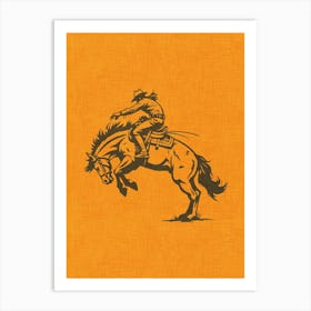 Cowboy On A Bucking Horse Mustard Art Print