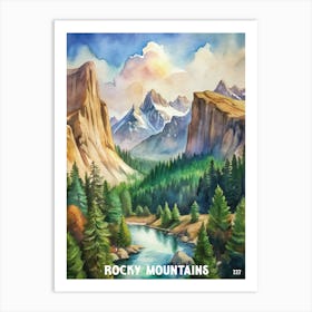 Rocky Mountain National Park Watercolor Painting Art Print