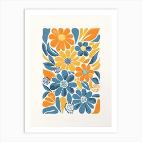 Blue And Orange Flowers Art Print