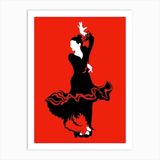 Flamenco Dancer Red & Black Art Print