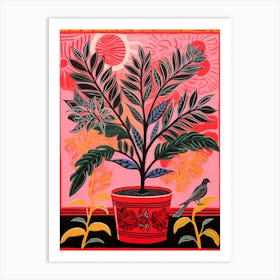 Pink And Red Plant Illustration Zz Plant Raven 1 Art Print