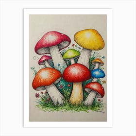 Colorful Mushrooms Art Print