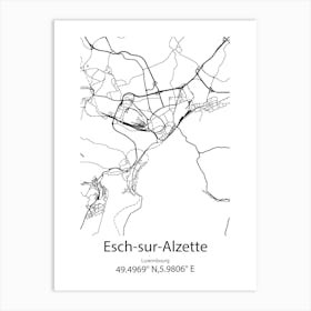 Esch Sur Alzette,Luxembourg Minimalist Map Art Print