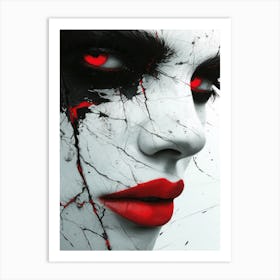 Cracked Realities: Red Ink Rendition Inspired by Chevrier and Gillen: Devil'S Face Art Print