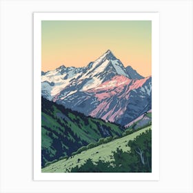 Grossglockner Austria Color Line Drawing (8) Art Print