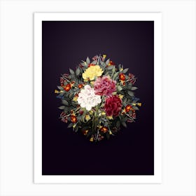 Vintage Carnation Flower Wreath on Royal Purple Art Print