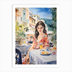 At A Cafe In Cannes France Watercolour Art Print