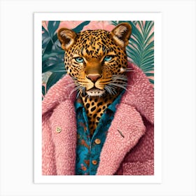 Leopard In Pink Fur Coat Art Print