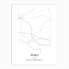 Mako,Hungary Minimalist Map Art Print