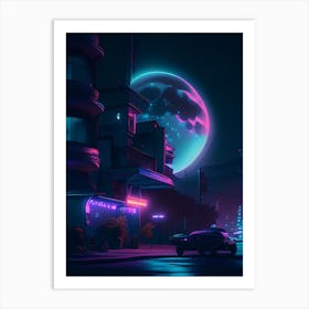 Moonlight Neon Nights Space Art Print