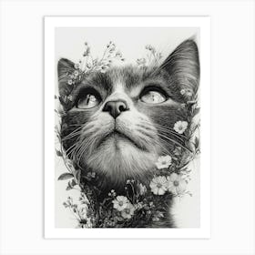 Cat With Flowers 2 Art Print