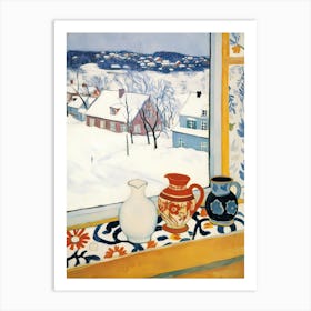 The Windowsill Of Troms   Norway Snow Inspired By Matisse 1 Art Print