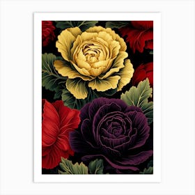 Ornamental Kale And Cabbage 1 William Morris Style Winter Florals Art Print