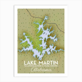 Lake Martin, Alabama map Art Print