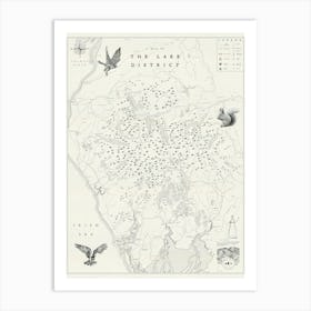 The Lake District Illustrated Map Print Art Print