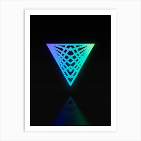 Neon Blue and Green Abstract Geometric Glyph on Black n.0094 Art Print