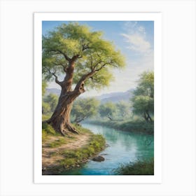 A River Flowing Next To Some Trees Art Print