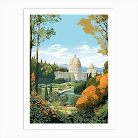 Gardens Of The Royal Palace Of Caserta Italy Illustration  Art Print