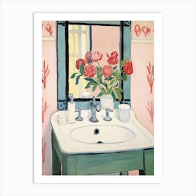 Bathroom Vanity Painting With A Rose Bouquet 1 Art Print