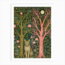 William Morris Rose Cat And Trees Art Print