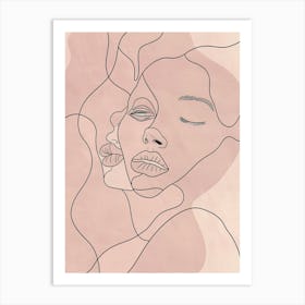 Minimalist Portrait Line Pink Woman 4 Art Print