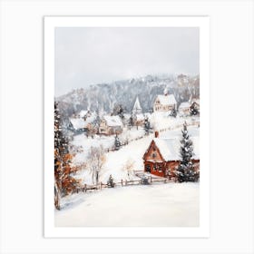 Vintage Winter Landscape Painting Art Print