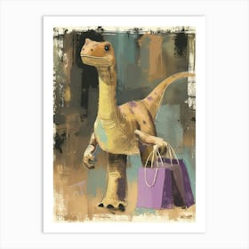 Dinosaur With Shopping Bags Pastel Brushstroke 2 Art Print