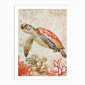 Red Textured Coral Sea Turtle Art Print