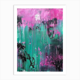 Pink, Black And Green Abstract Painting Art Print