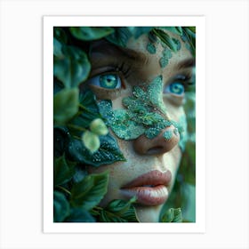 Wild Girl with Green Leaves on her Face Art Print