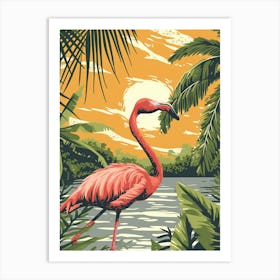 Greater Flamingo Rio Lagartos Yucatan Mexico Tropical Illustration 1 Art Print