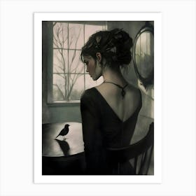 Dark Gothic Woman And A Bird Art Print