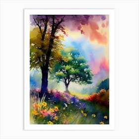 Watercolor Of Trees And Flowers Art Print