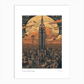 Empire State Building  New York Woodblock 2 Watercolour Travel Poster Art Print