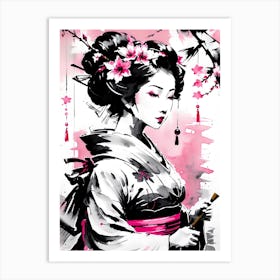 Traditional Japanese Art Style Geisha Girl 13 Art Print