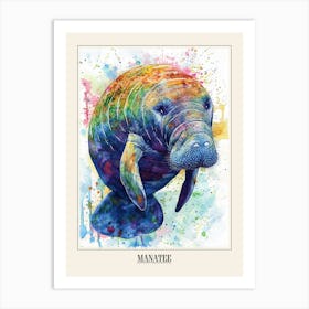 Manatee Colourful Watercolour 1 Poster Art Print