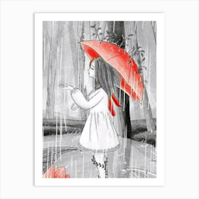 Girl In The Rain Art Print