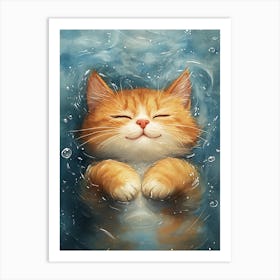 Happy Orange Cat Floating on Water 11 Art Print