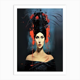 Mademosielle - Woman In Black With Red Hair Decorations Art Print